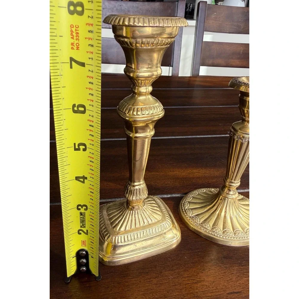 Vintage Eclectic Brass Candlestick Set Louis XVI Style